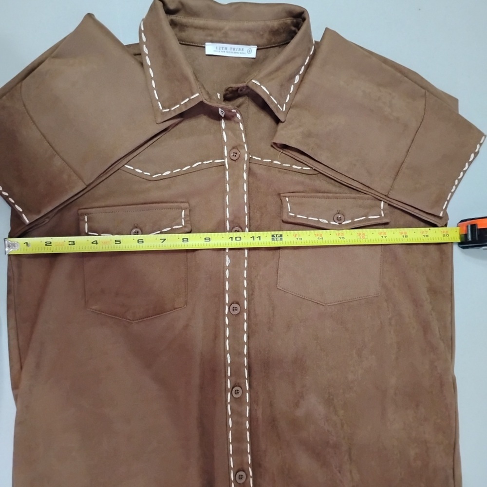 12th Tribe Faux Suede Western Button-Up Shirt Jacket Sz S - Picture 7 of 9